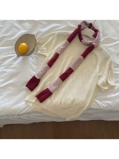 Scarvii - Color Block Knit Skinny Scarf