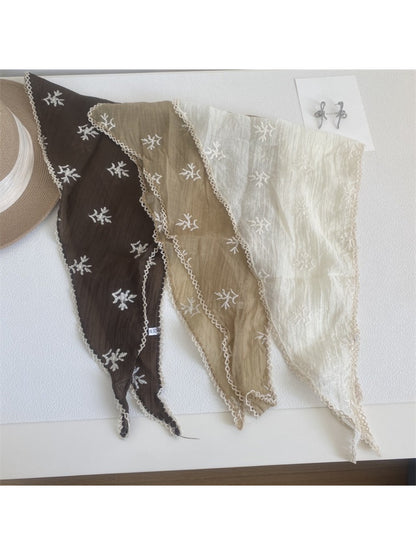 Scarvii Floral Embroidered Lace Trim Triangle Scarf