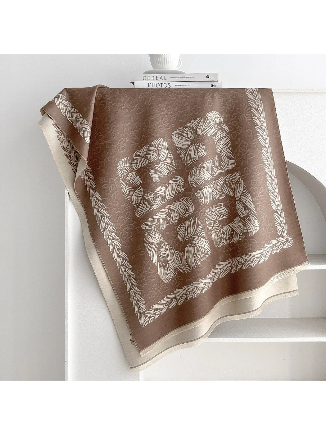 Scarvii - Floral Rope Print Fringe Scarf