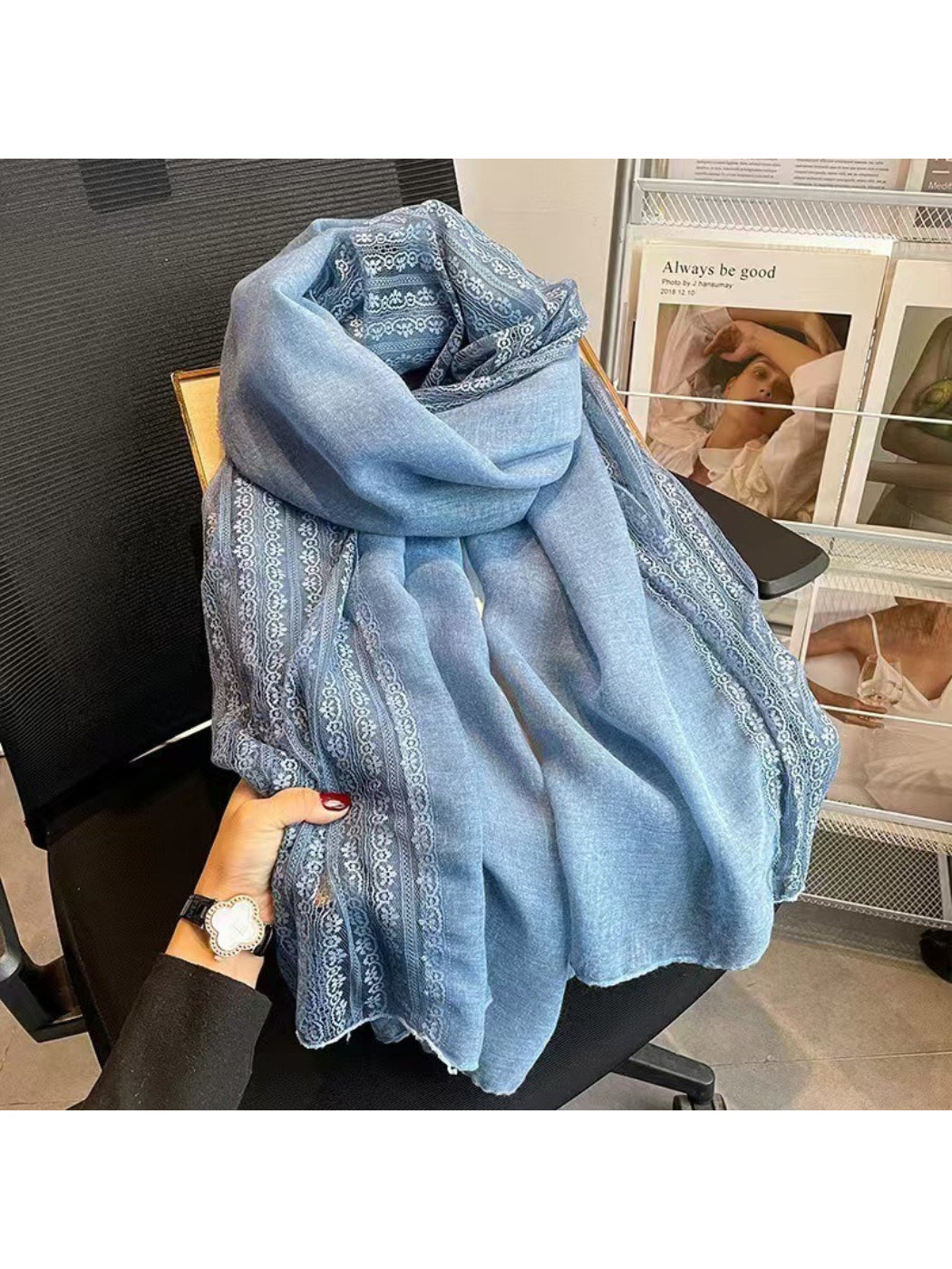 Scarvii - Lace Trim Soft Long Scarf