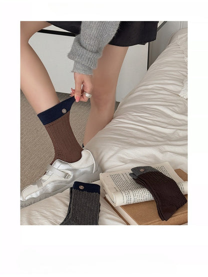 Rufia - Contrast Cuff Button Crew Socks product image 1