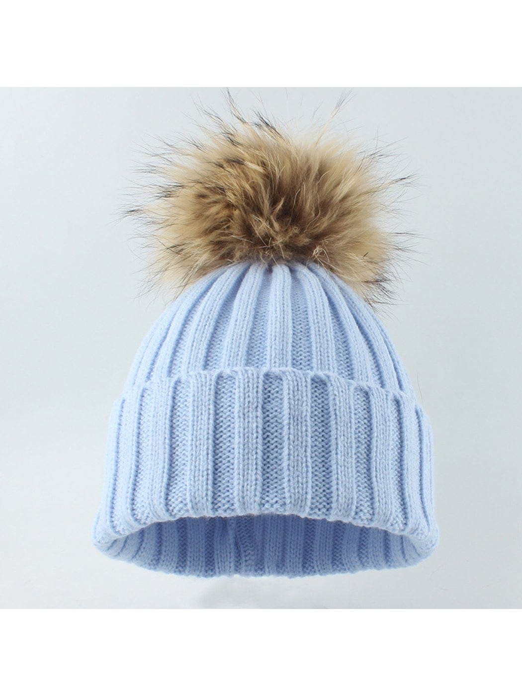 Haila - Solid Ribbed \ Cuffed Pom Pom Beanie