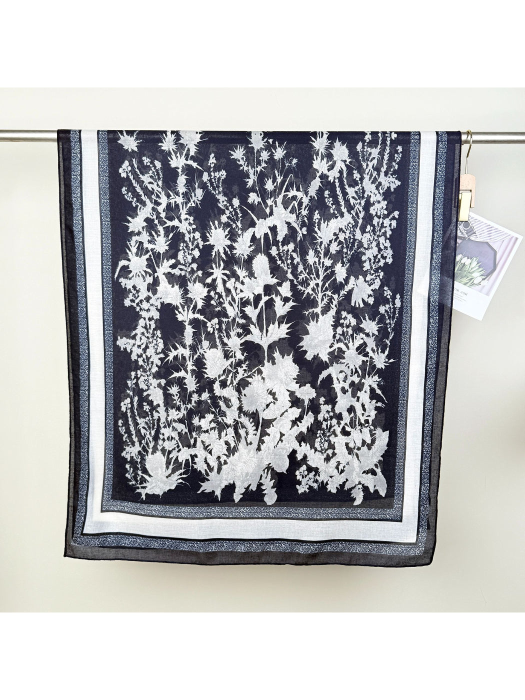 Scarvii Botanical Stripe Wrap Scarf laid flat showing full botanical stripe pattern