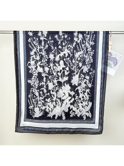 Scarvii Botanical Stripe Wrap Scarf laid flat showing full botanical stripe pattern