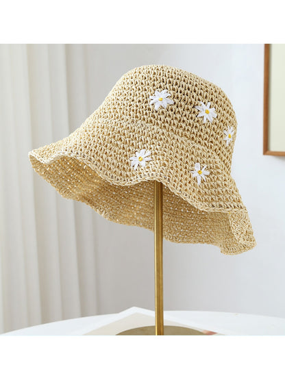 Haila - Floral Embroidered Wide Brim Women's Sun Hat