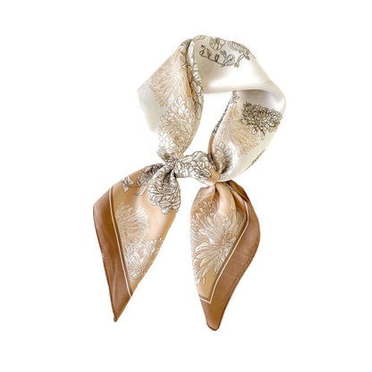 Scarvii - 27.5" Elegant Floral Print Square Scarf - Soft & Delicate