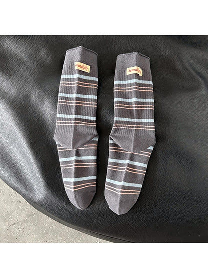 Rufia - Retro Stripe Letter Mid-Calf Socks
