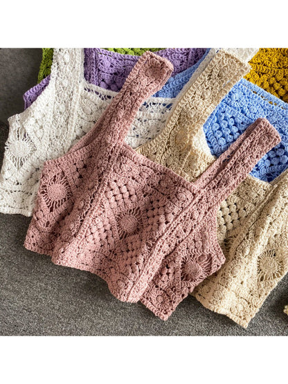 Crosa vintage crochet camisole tank top shown with natural lighting
