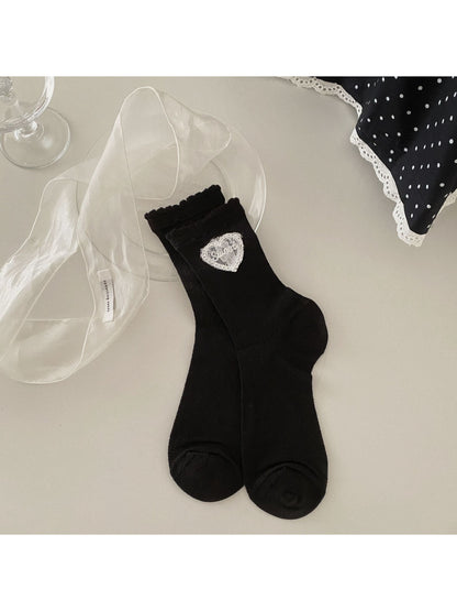 Flat lay of Rufia Sweet Label crew socks paired with casual outfit