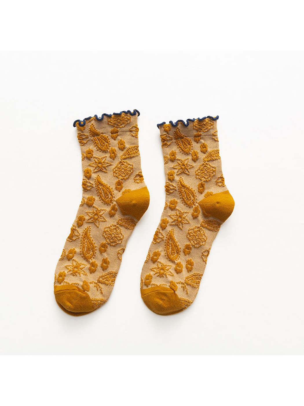Rufia - Scalloped Trim Floral Pattern Crew Socks