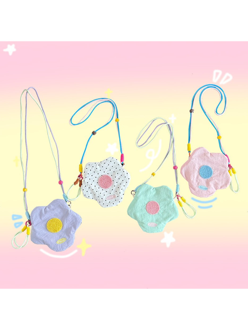Cosbai floral mini crossbody coin pouch with pink and green flower pattern on beige background