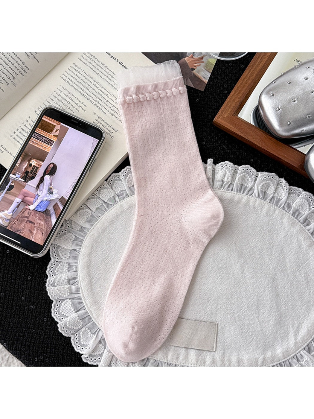 Rufia - Creamy Muted Pastels Openwork Crew Socks