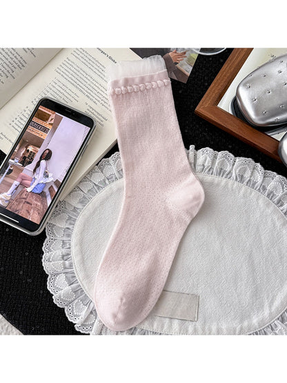 Rufia - Creamy Muted Pastels Openwork Crew Socks