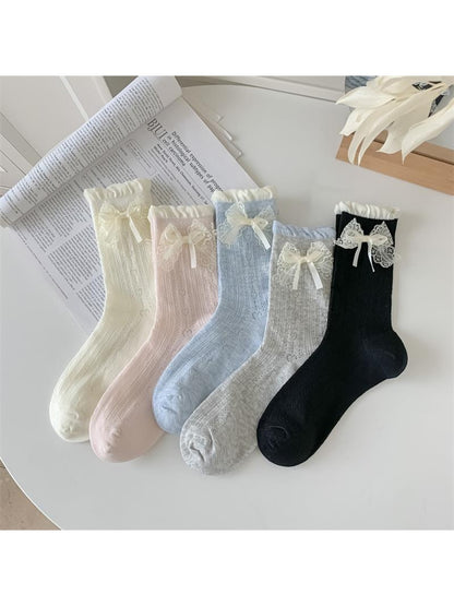 Rufia - Sweet Style Openwork Bow Detail Crew Socks