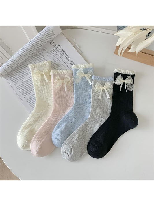 Rufia - Sweet Style Openwork Bow Detail Crew Socks