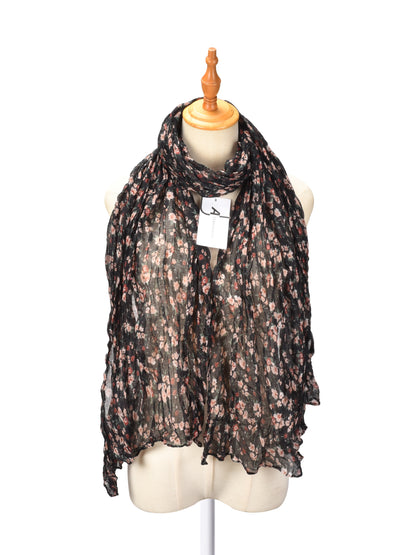 Scarvii - Vintage Floral Pattern Lightweight Ruched Scarf