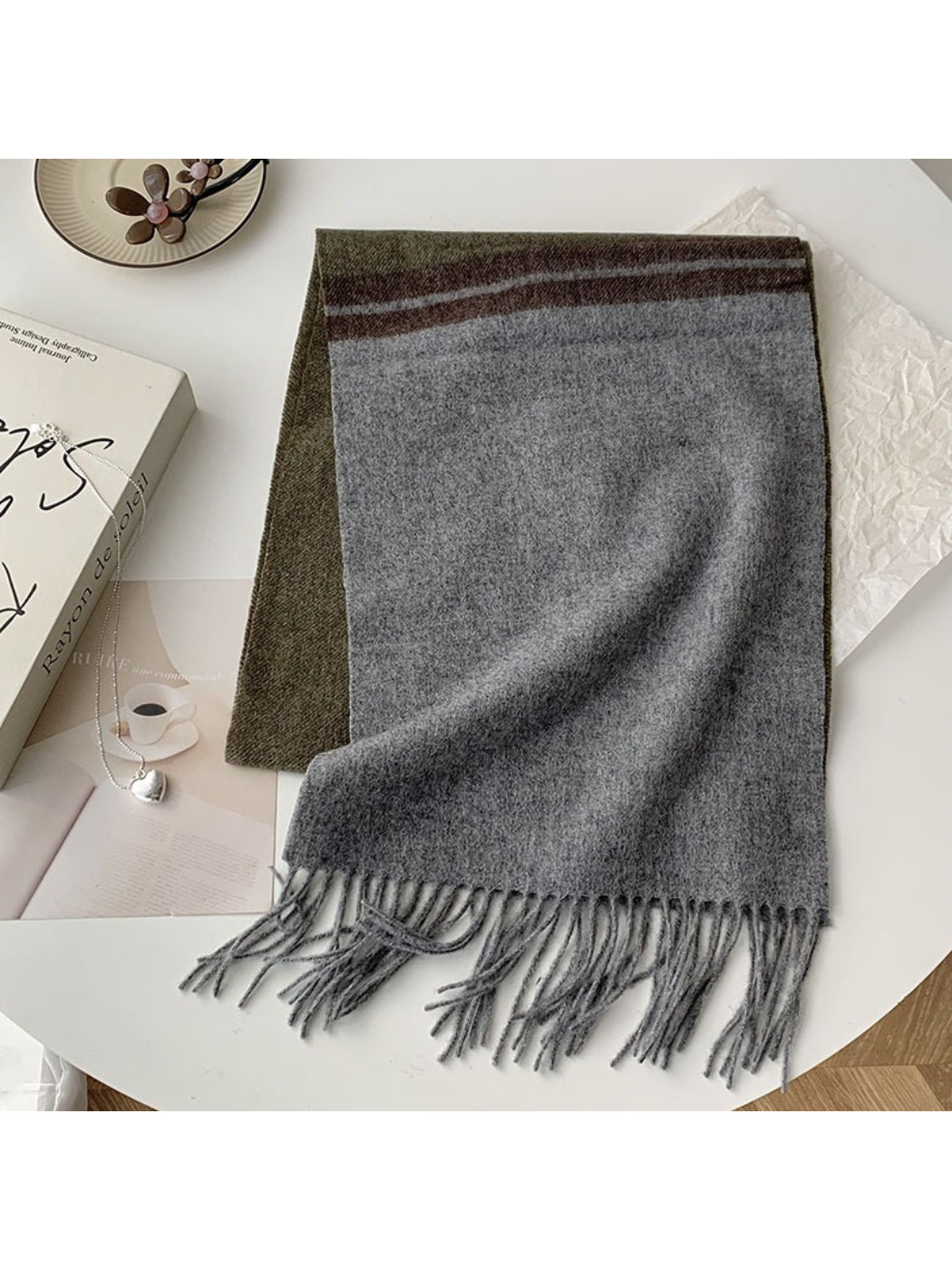 Scarvii - Soft Light Checked Fringe Scarf