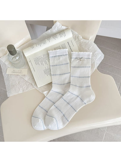 Rufia - Simple Bow Pattern Ribbed Crew Socks
