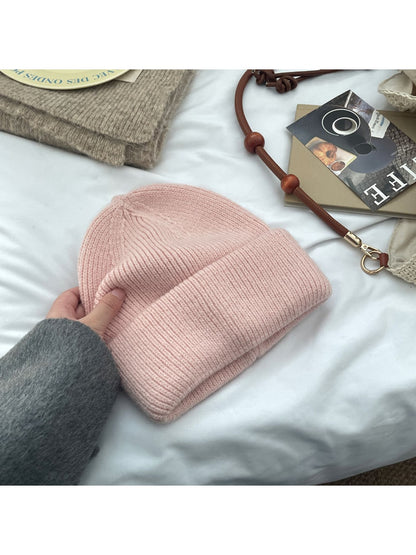 Haila - Minimal Solid Color Brimless Knit Beanie Hat