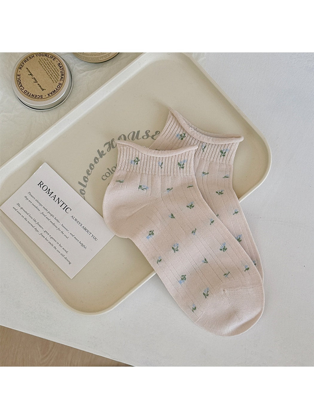 Rufia - Floral Pattern Roll Top Ankle Socks