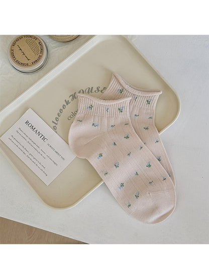 Rufia - Floral Pattern Roll Top Ankle Socks