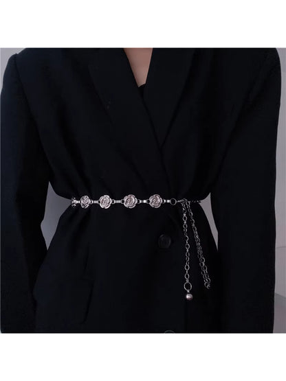 Close-up of Beco Rose Detail Chain Waist Belt showing rose embellishments