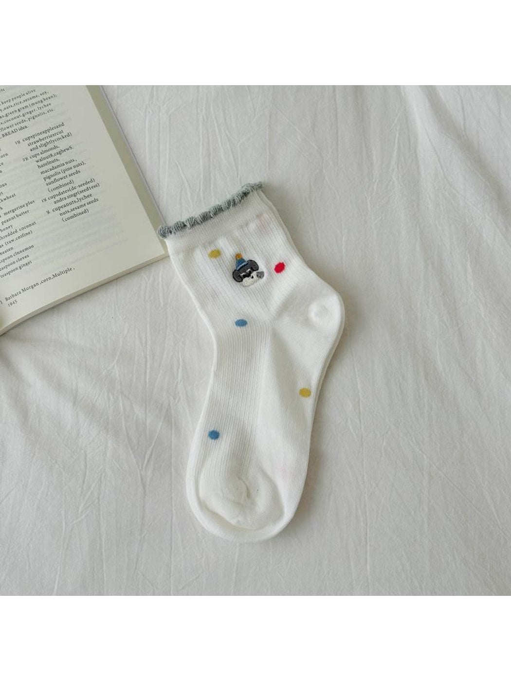 Rufia - Ruffle Cuff Patterned Casual Crew Socks