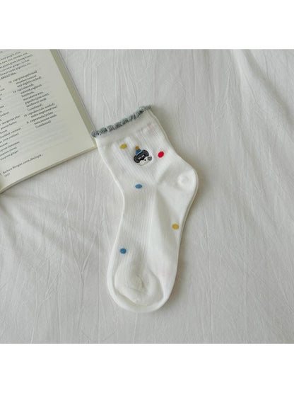 Rufia - Ruffle Cuff Patterned Casual Crew Socks