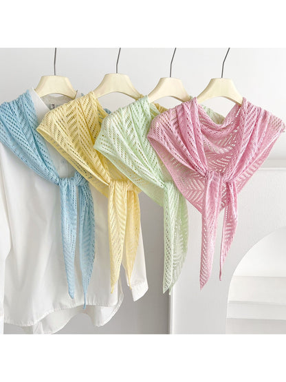 Scarvii - Openwork Knit Solid Color Triangle Scarf