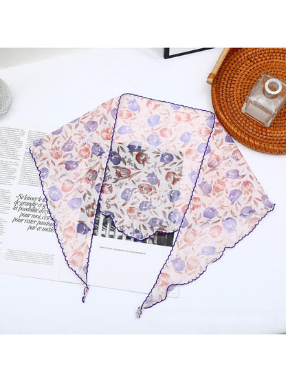 Scarvii - Bright Floral Printed Decorative Triangle Bandana