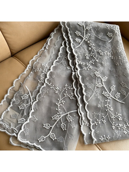 Scarvii - Scalloped Edge Embroidered Long Scarf