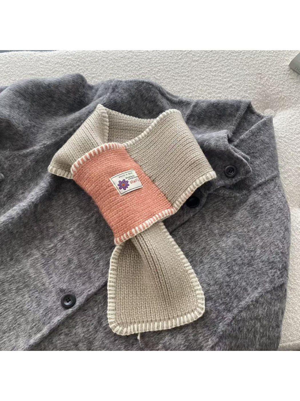Scarvii - Contrast Panel Blanket Stitch Pull Through Knit Scarf