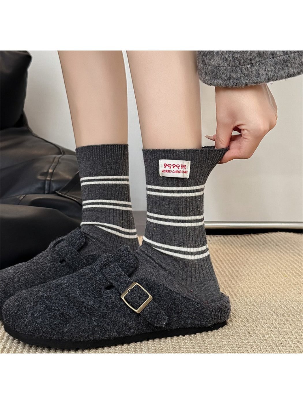 Rufia - Ribbed Stripe and Bow Detail Crew Socks product image 3