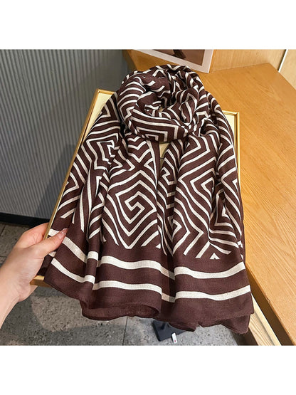 Scarvii - Lightweight Geometric Meander Pattern Wrap Scarf