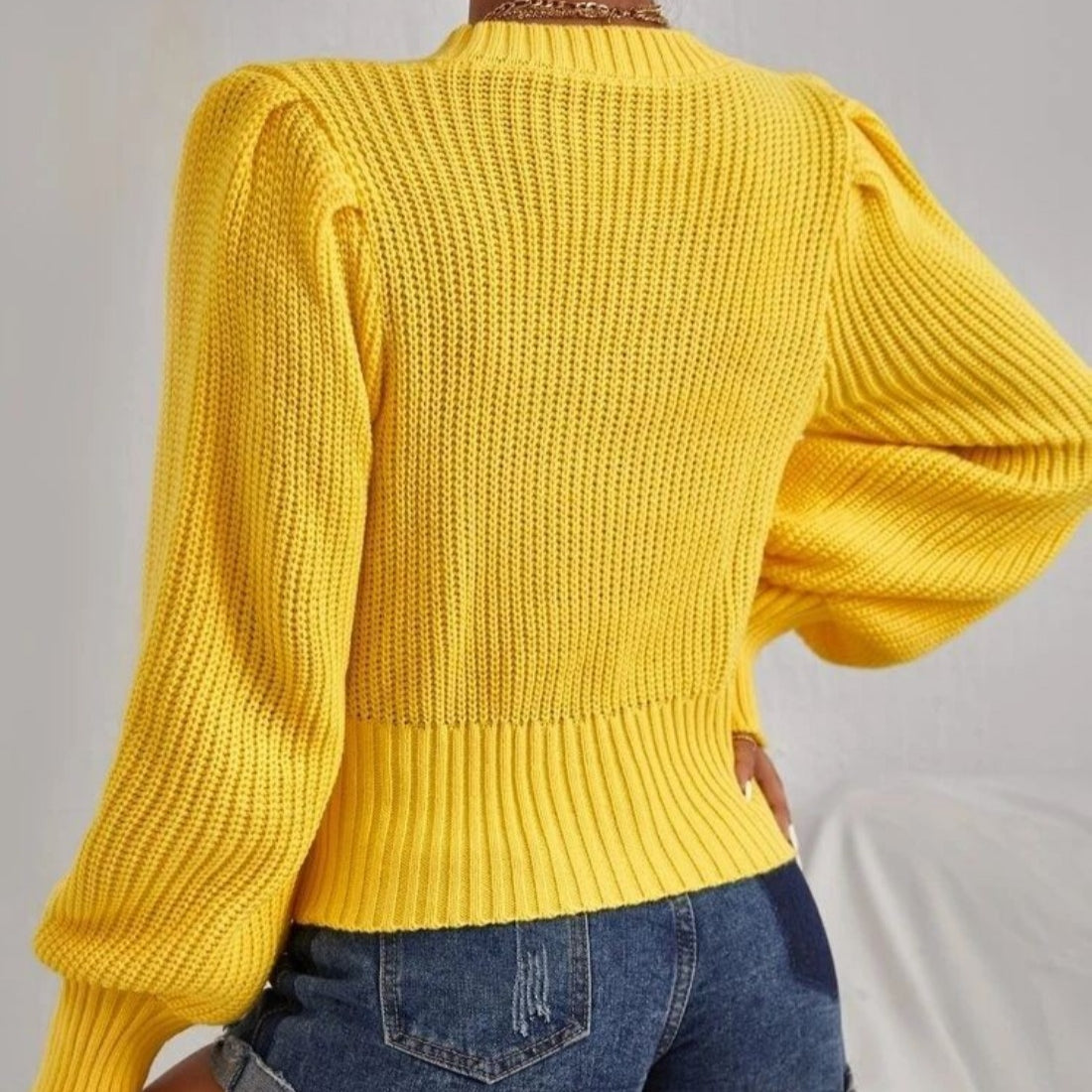 Crosa - Solid Color Waist-Cinched Knitted Long Sweater