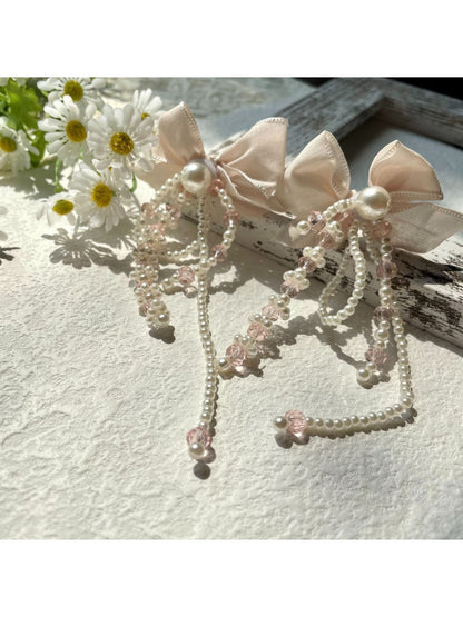 Earwish - Bow Tassel Chiffon Earrings