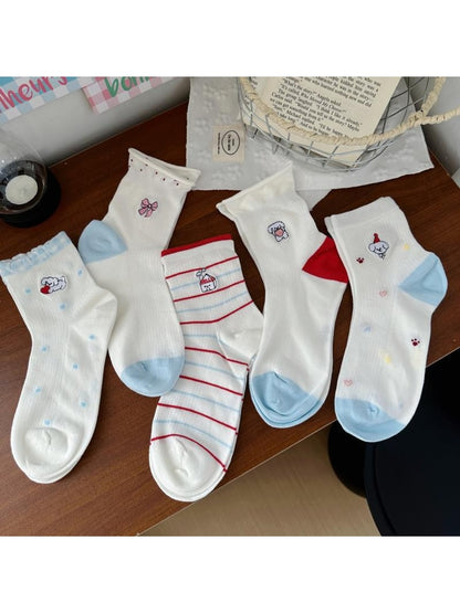 Rufia - Playful Cartoon Dog Pattern Crew Socks
