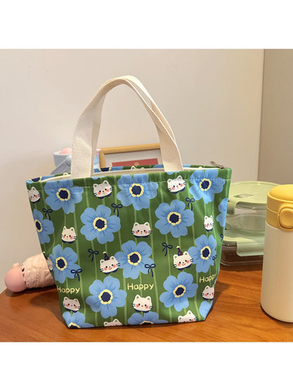 Cosbai - Cartoon Floral Printed Zippered Lunch Bag