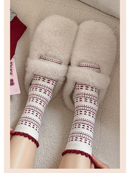 Rufia - Red Pattern Mix Crew Socks