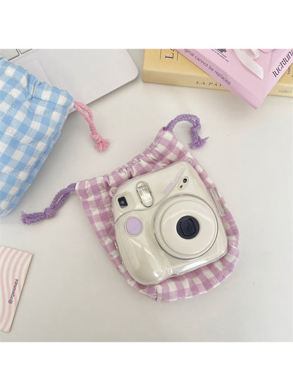 Cosbai - Gingham Padded Drawstring Pouch Bag