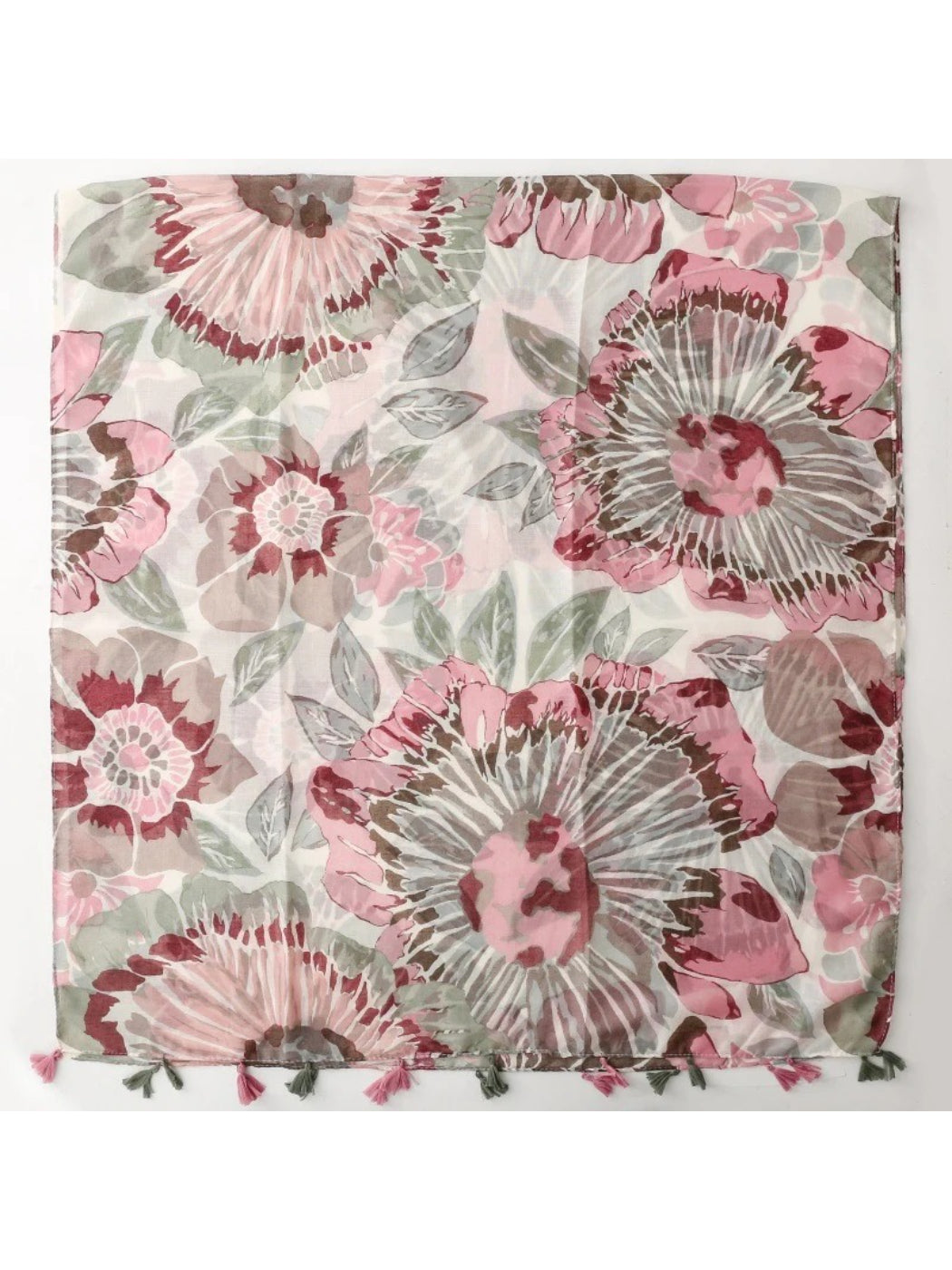Scarvii - Pink Watercolor Floral Tassel Wrap Scarf