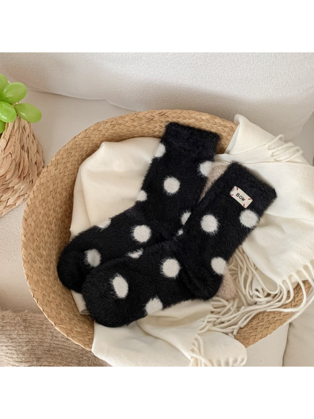Rufia - Fuzzy Polka Dot Cozy Crew Socks