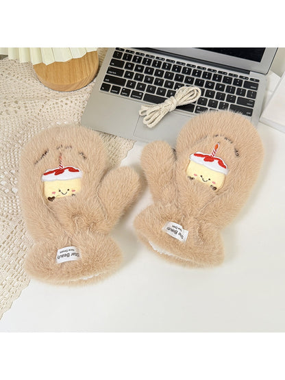 Gloving - Cute Plush Cake Motif Women's Warm Gloves