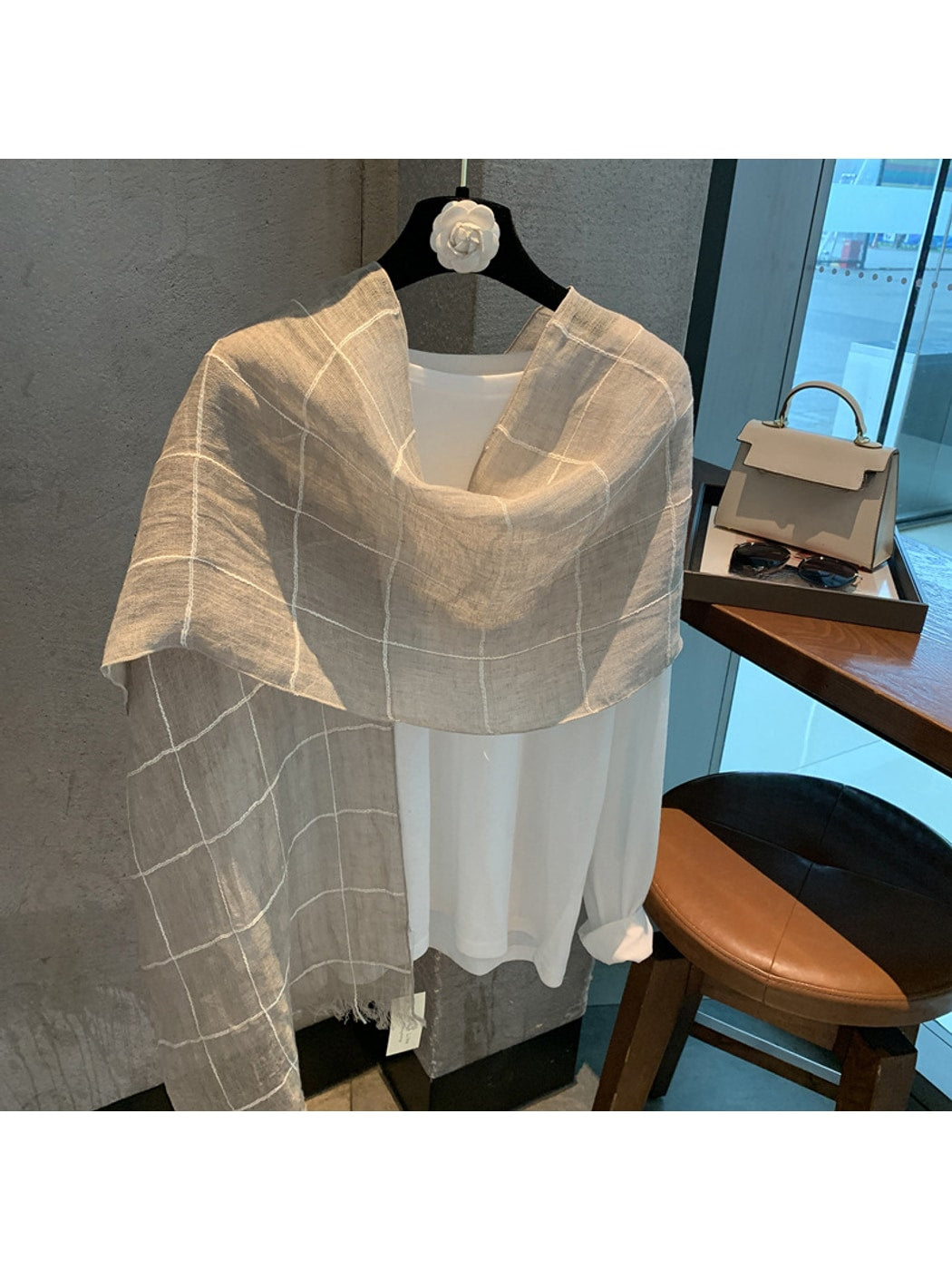 Scarvii - Retro Beige Tone Check Pattern Scarf