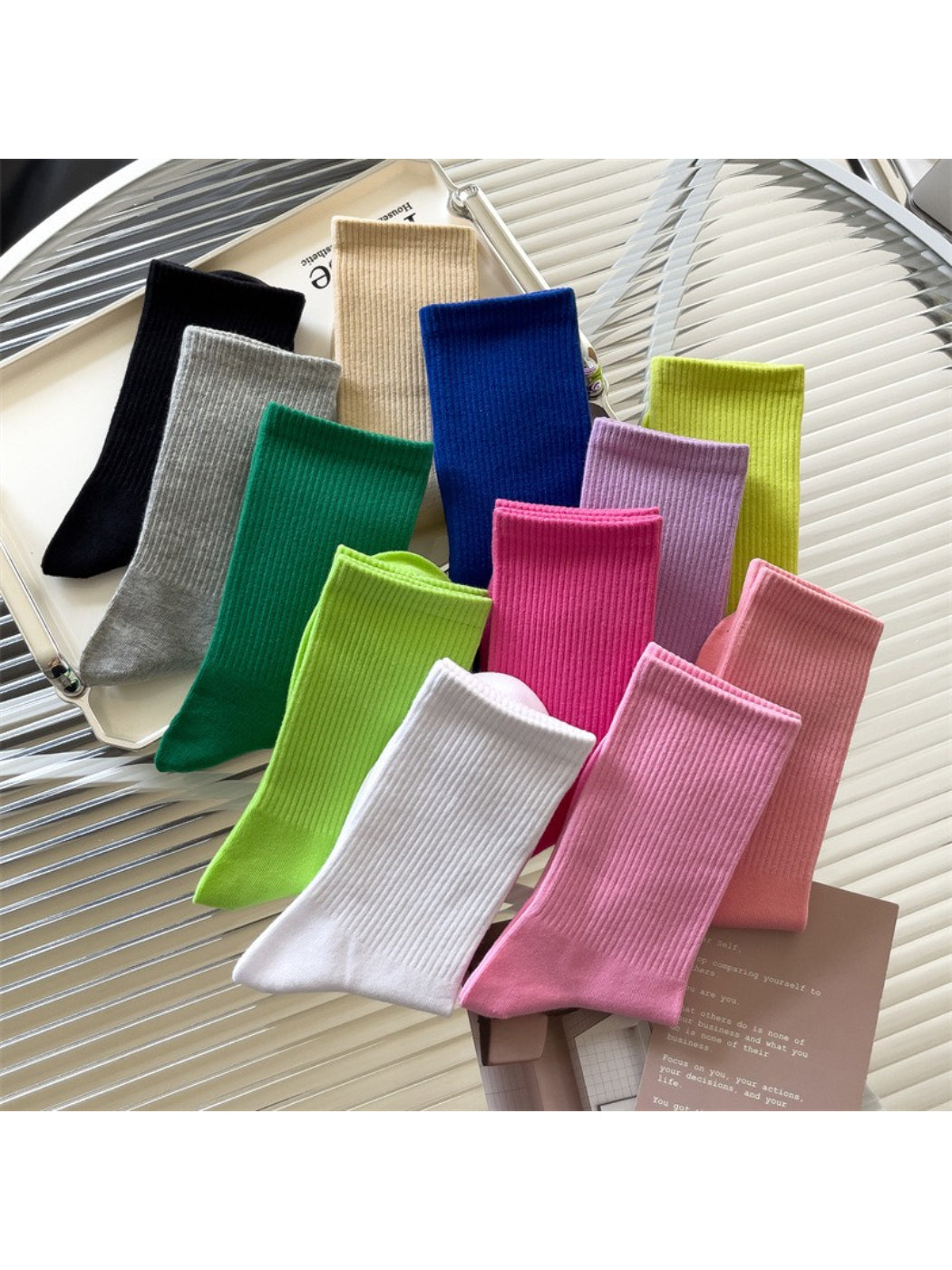 Rufia - Solid Ribbed Knit Crew Socks