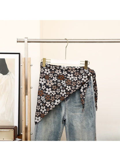 Scarvii - Allover Floral Print Layered Triangle Scarf