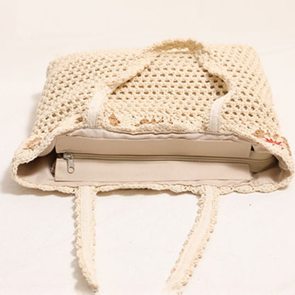 Cosbai - Large Crochet Flower Shoulder Bag - Vintage & Spacious