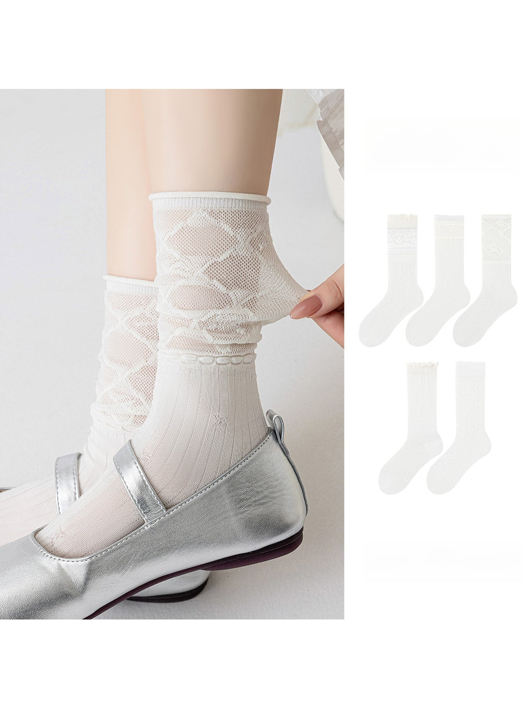 Rufia - Minimalist Solid White Openwork Crew Socks