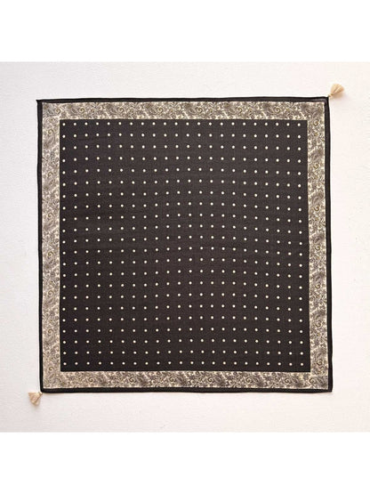 Scarvii - Polka Dot Print Tassel Accent Square Scarf