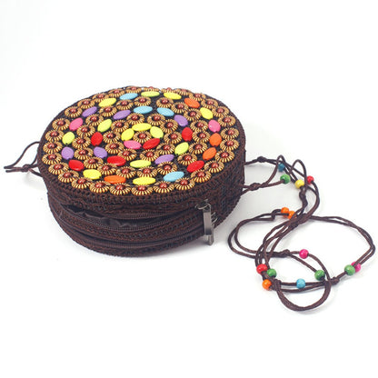 Cosbai - Boho Round Woven Crossbody Bag - Unique & Artistic